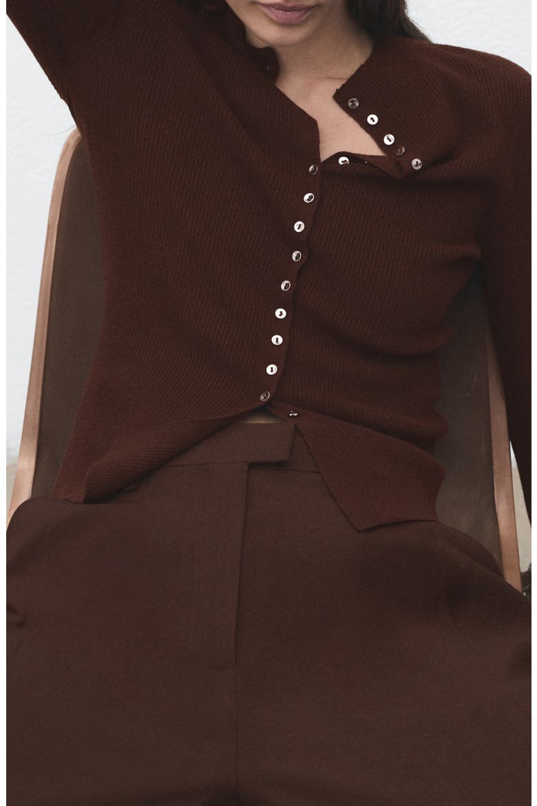 Mock Neck Cardigan, Alternate, color, CHOCOLATE