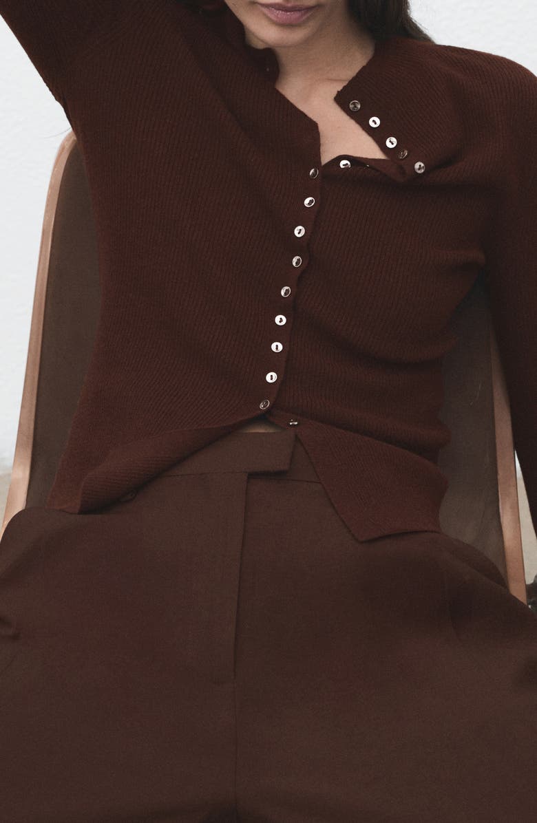 MANGO Mock Neck Cardigan, Alternate, color, Chocolate