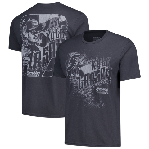 Men's Classic Ink Charcoal Kyle Larson Flag Tri-Blend T-Shirt