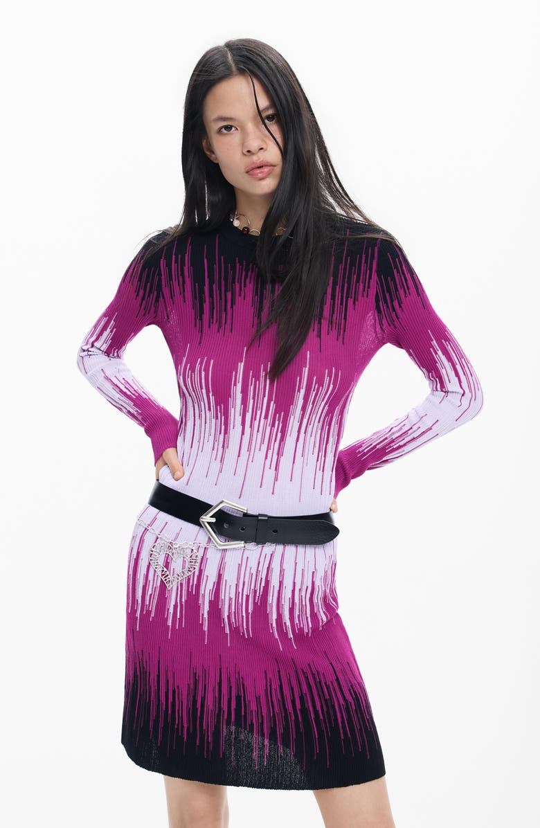 Desigual Ombré Long-Sleeve Rib Dress, Alternate, color, Pink