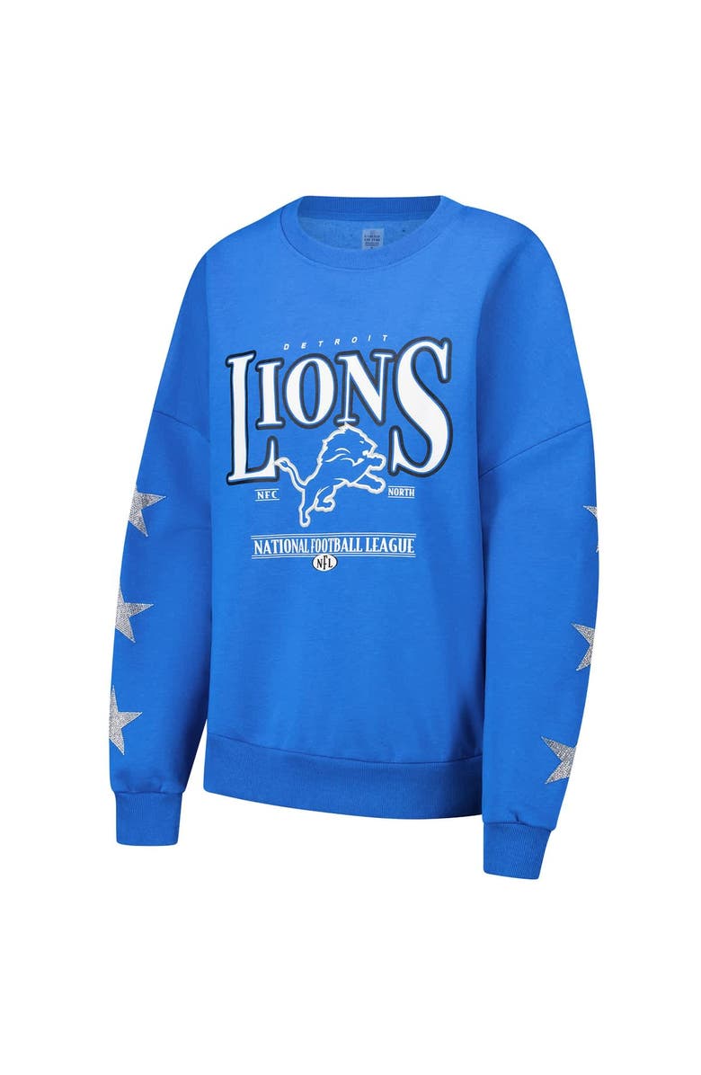 GAMEDAY COUTURE Women's Gameday Couture Blue Detroit Lions Rhinestone Star Sleeve Settle the Score Tri-Blend Pullover Sweatshirt, Alternate, color,