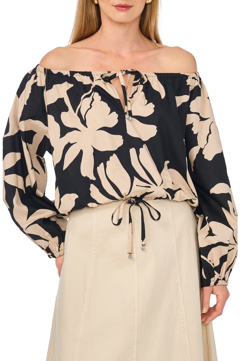 Off the Shoulder Drawstring Crop Top, Main, color, MACADAMIA
