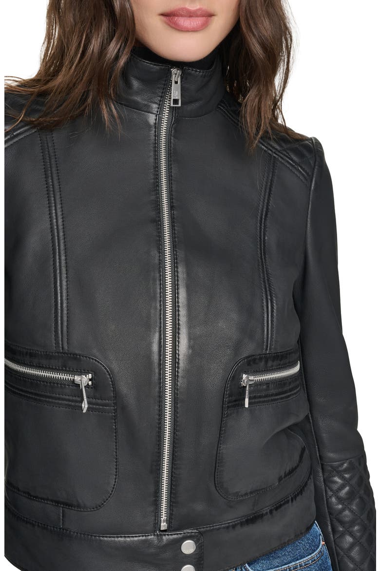 Hadley Leather Racer Jacket, Alternate, color, BLACK