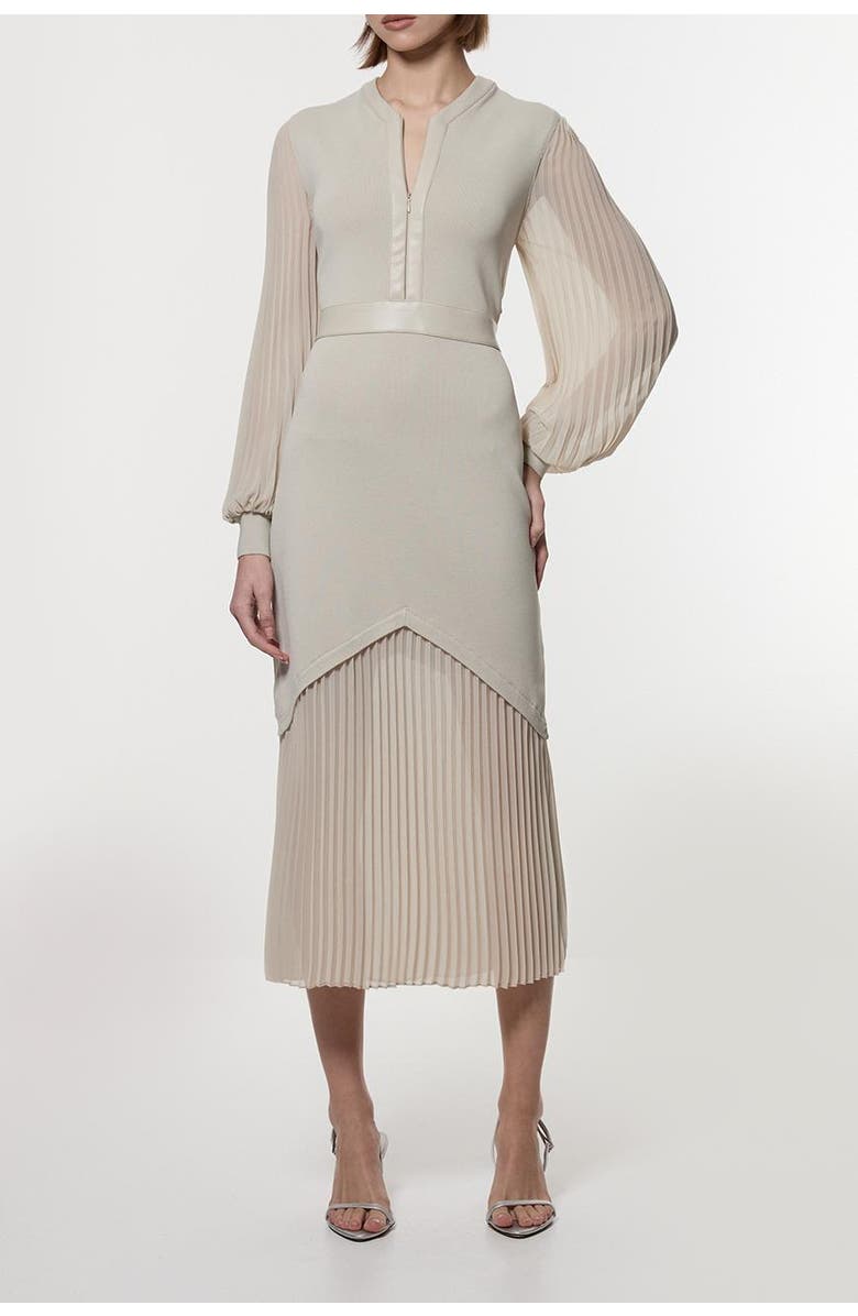 Karen Millen Woven Sleeved Pleated Dress, Alternate, color,
