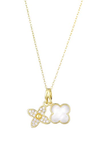 Adornia Tarnish Resistant 18k Gold Plated Mother Of Pearl Double Clover Necklace In Gold