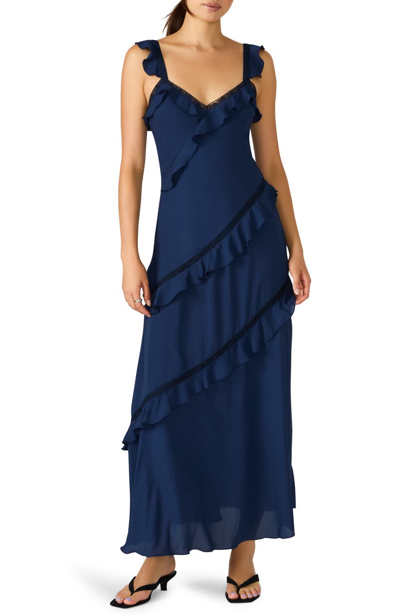 Steve Madden Versailles Ruffle Sleeveless Maxi Dress, Main, color, Federal Blue