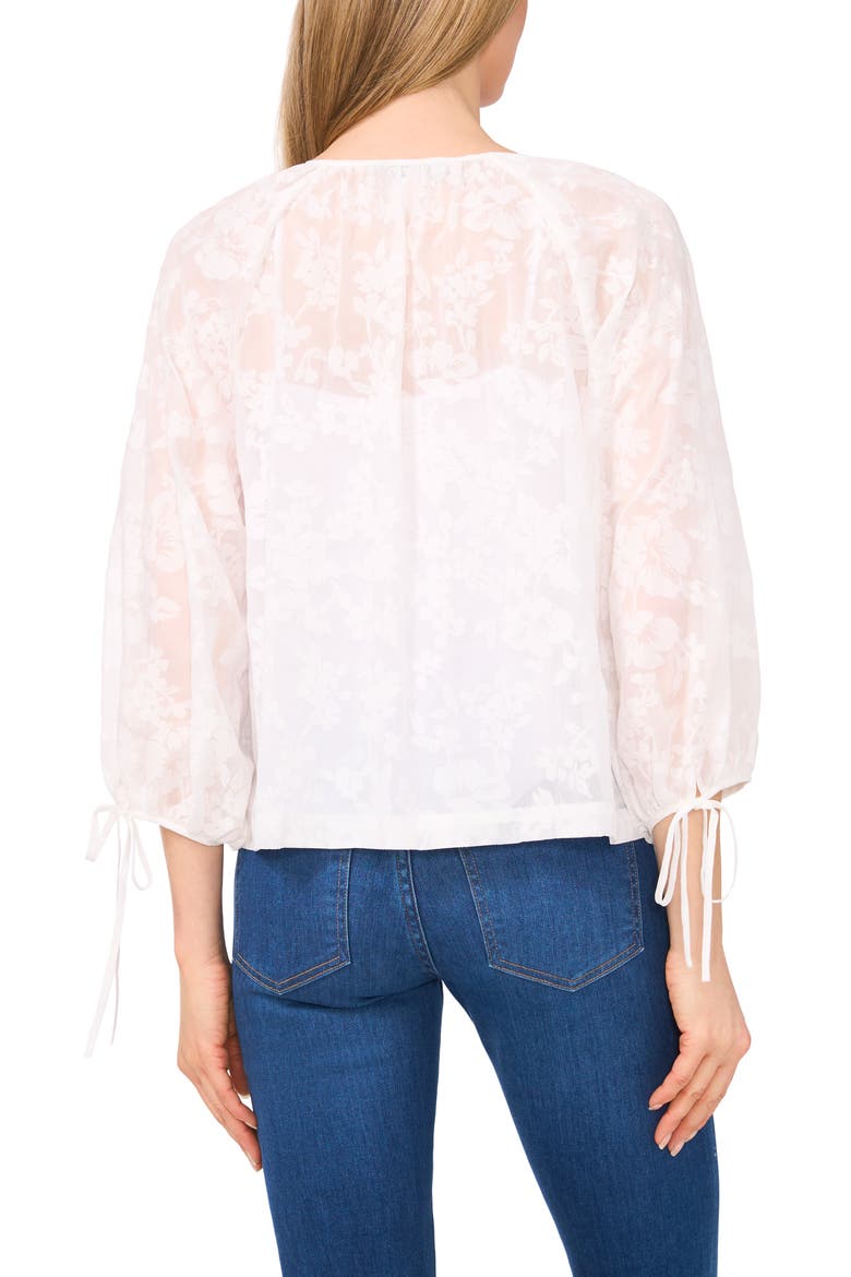 Floral Tie Neck Top, Alternate, color, ULTRA WHITE