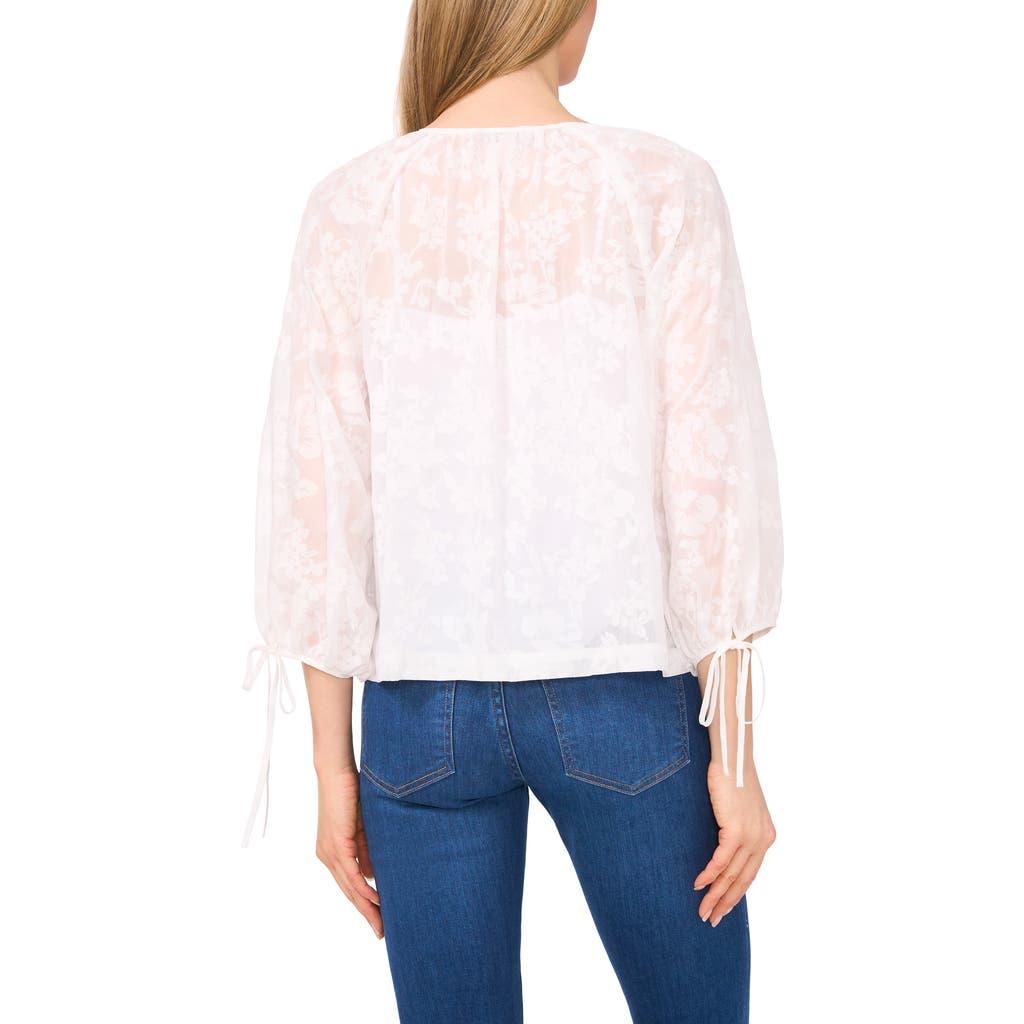 Cece Floral Lace Puff Sleeve Blouse In Ultra White