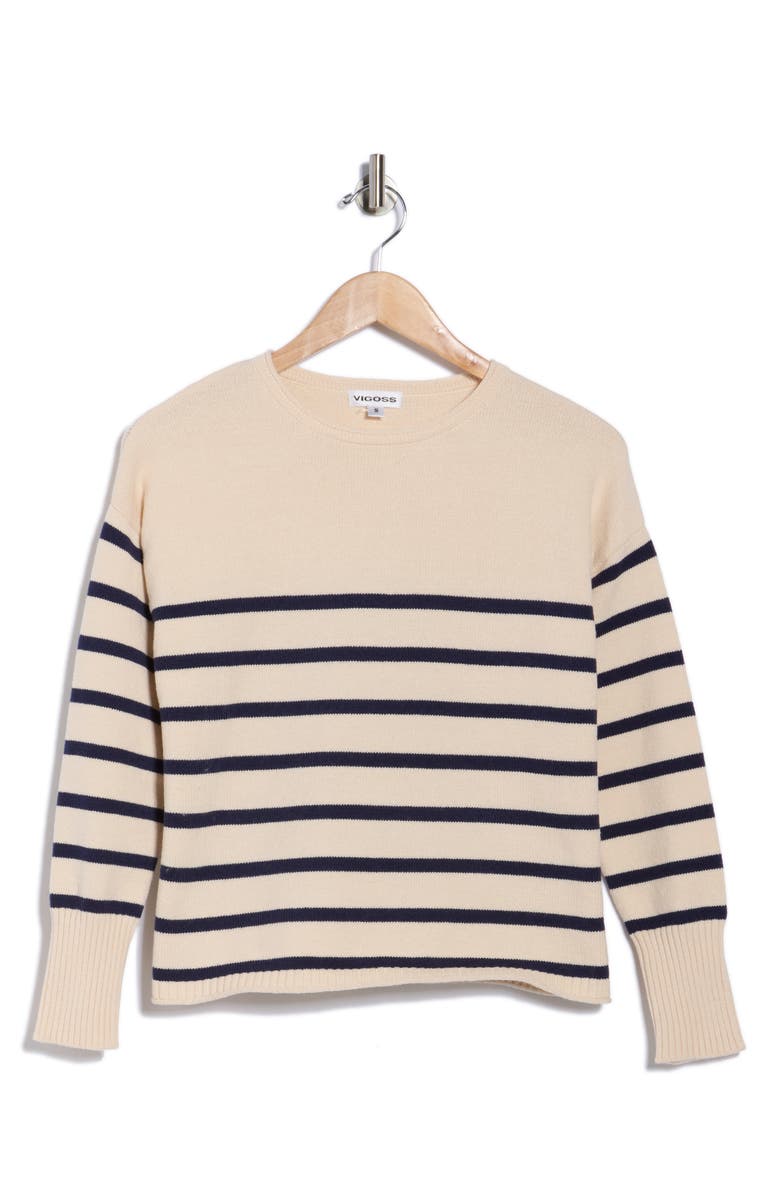 Vigoss Stripe Knit Sweater, Alternate, color, Creme/ Navy