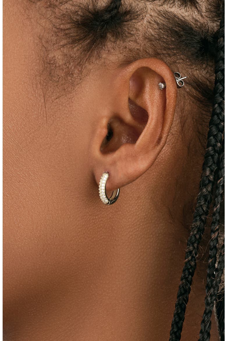 Pavé Cubic Zirconia Huggie Hoop Earrings, Alternate, color, SILVER