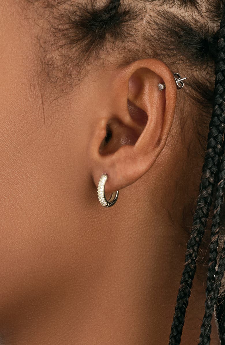 Sterling Forever Pavé Cubic Zirconia Huggie Hoop Earrings, Alternate, color, Silver