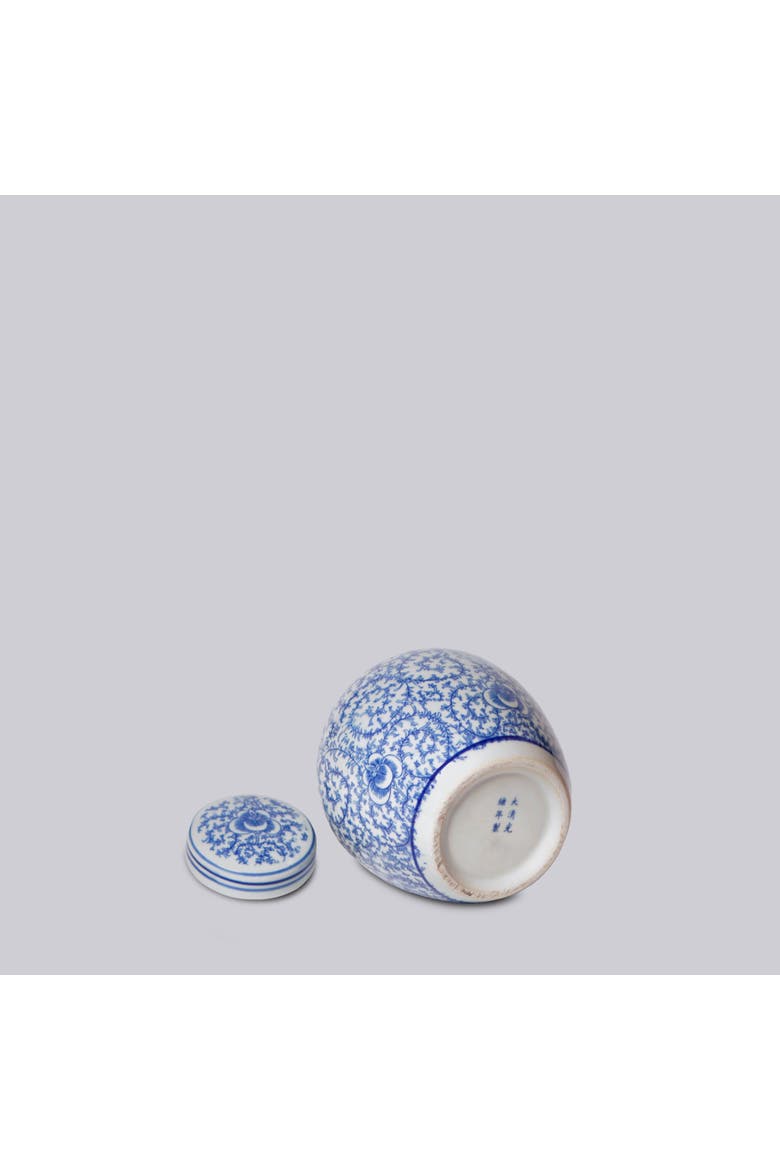 Porcelain Scrolling Peony Round Jar, Alternate, color, Blue + White