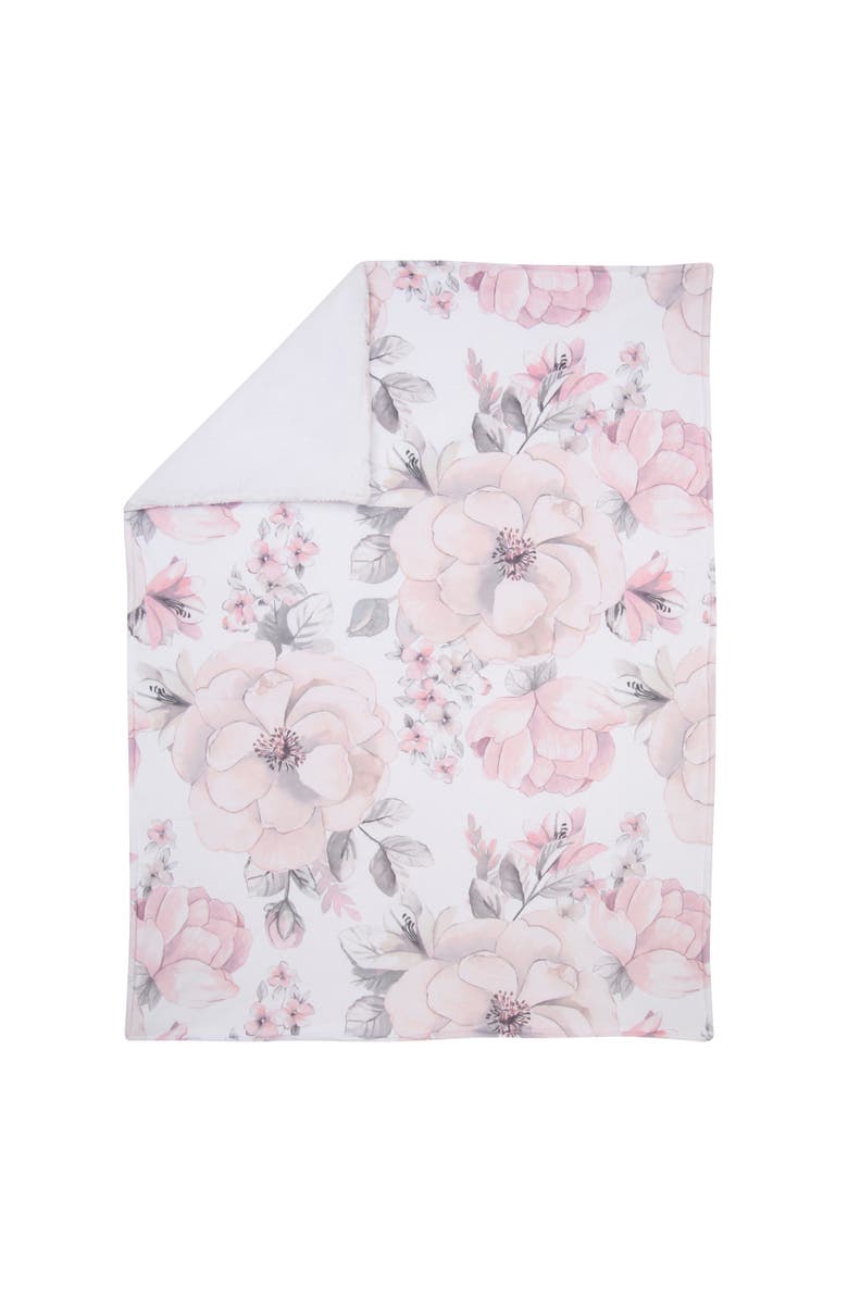 Lambs & Ivy Floral Blanket & Plush Bunny Stuffed Animal Toy Baby Gift Set, Alternate, color, White