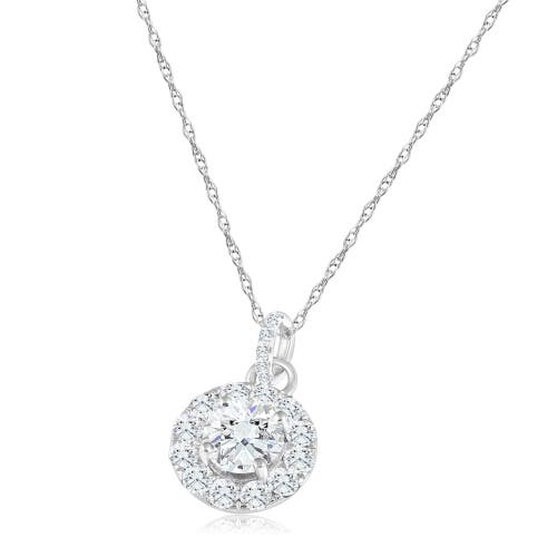 Bliss Diamond 2 Ct Tw Diamond (1ct Center) Halo Pendant 10k Gold Necklace