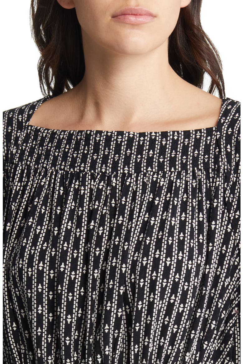 Long Sleeve Peplum Top, Alternate, color, BLACK TICKING FOULARD