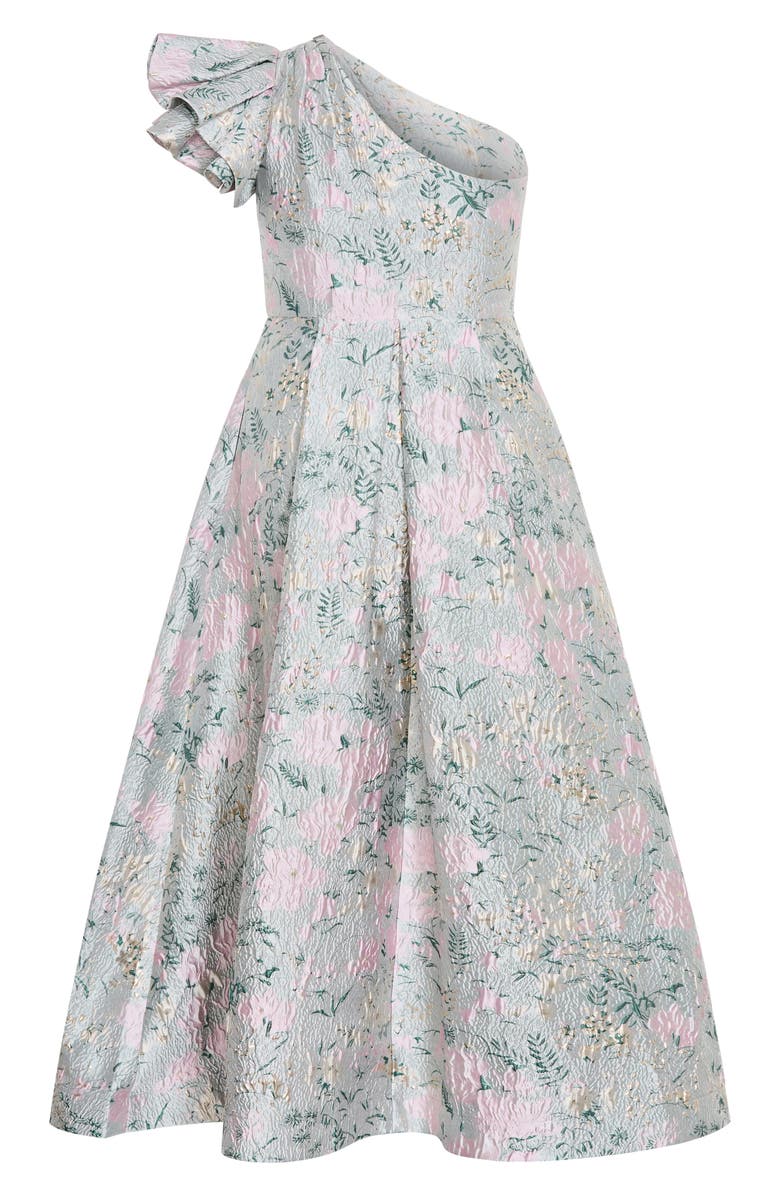 City Chic Enchanting Metallic Puff Sleeve One-Shoulder Gown, Alternate, color, Secret Garden