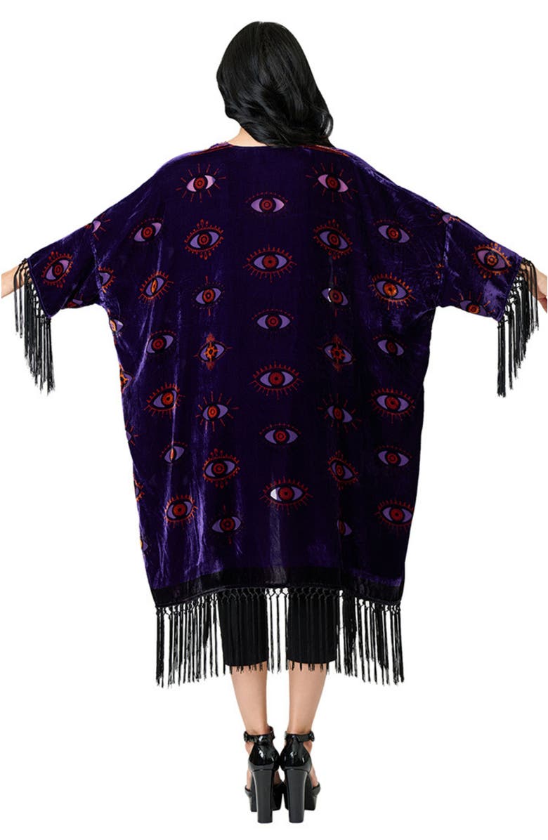 Unique Vintage Burnout Fringe Shawl Coat, Alternate, color, Purple
