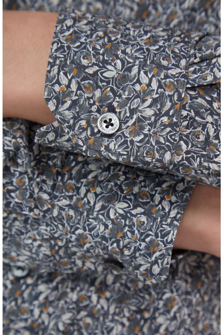 Julian Shaped Fit Leaf Print Button-Up Shirt, Alternate, color, KHAKI