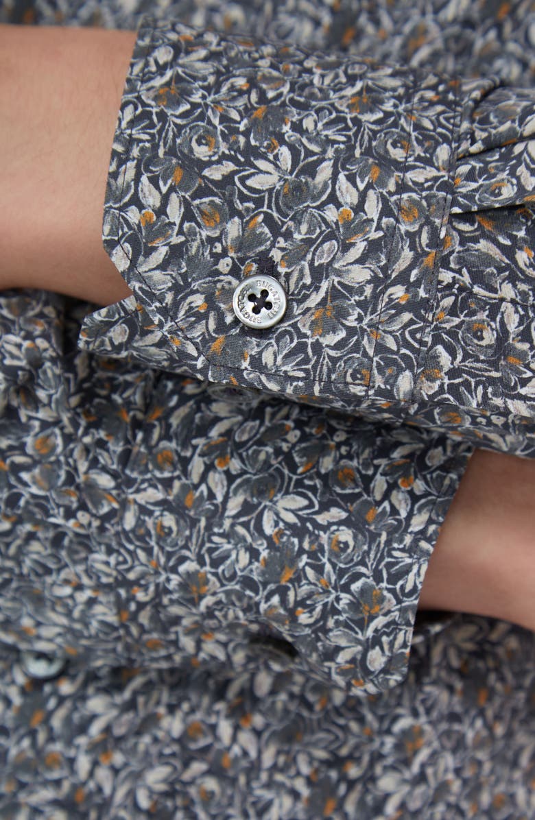 Bugatchi Julian Shaped Fit Leaf Print Button-Up Shirt, Alternate, color, Khaki