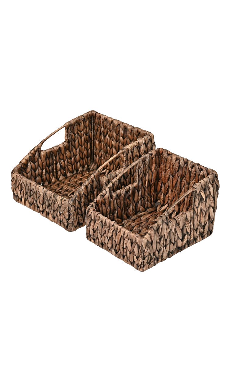 HAPPIMESS Havanah Southwestern Hand-Woven Hyacinth Slanted Nesting Baskets with Handles, Natural, Alternate, color, Brown