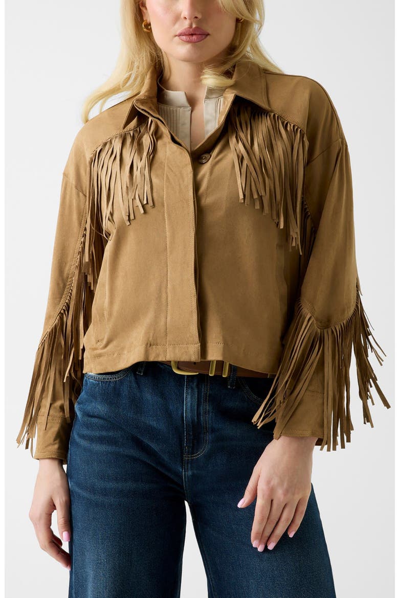 Ibby Faux Suede Fringe Jacket, Main, color, BROWN