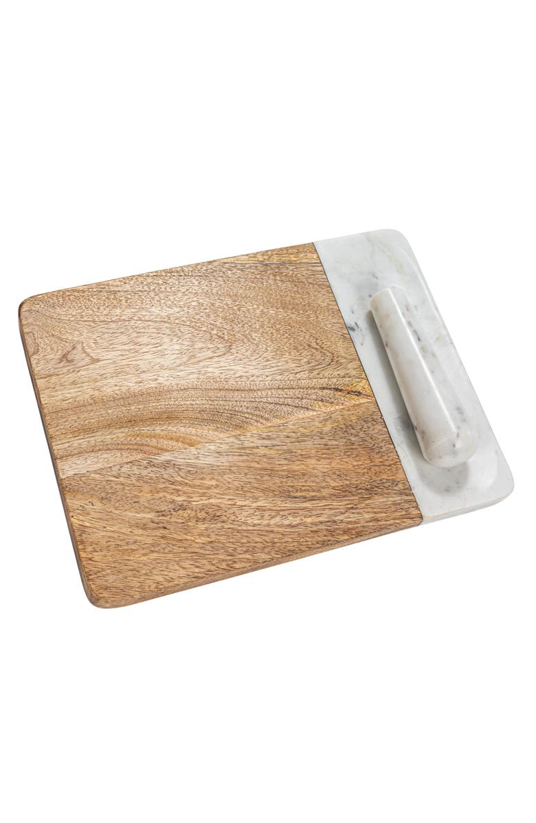 Storied Home Mango Wood and Marble Cheese and Cutting Board with Inlaid Marble Pestle, Main, color, 