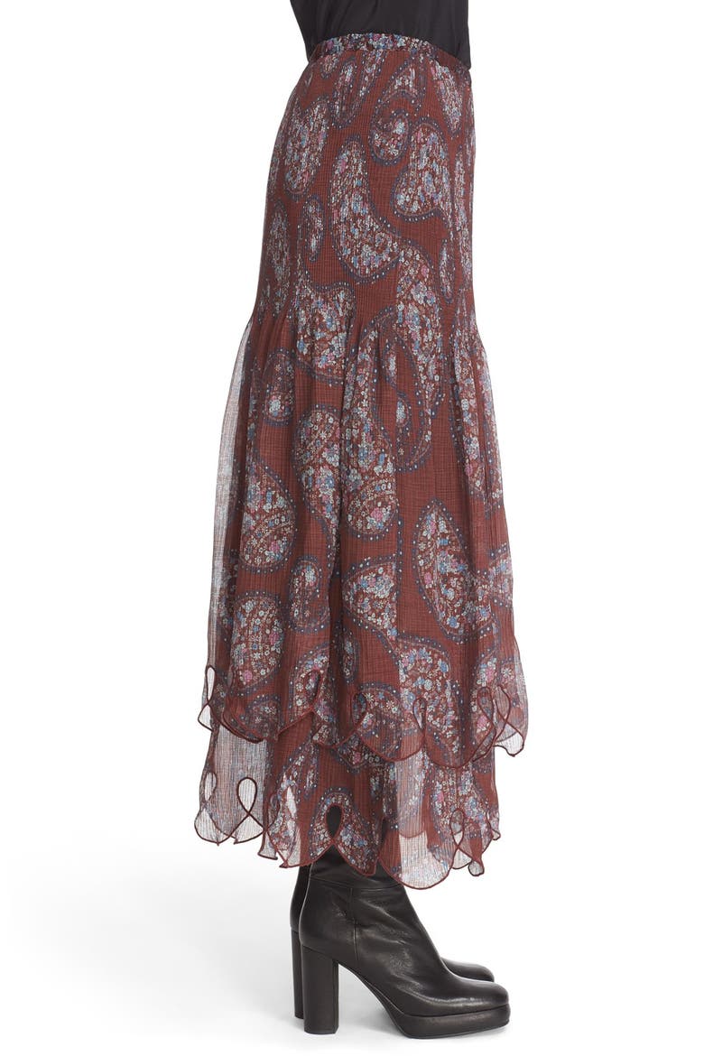 Floral Paisley Print Tiered Skirt, Alternate, color, FIG