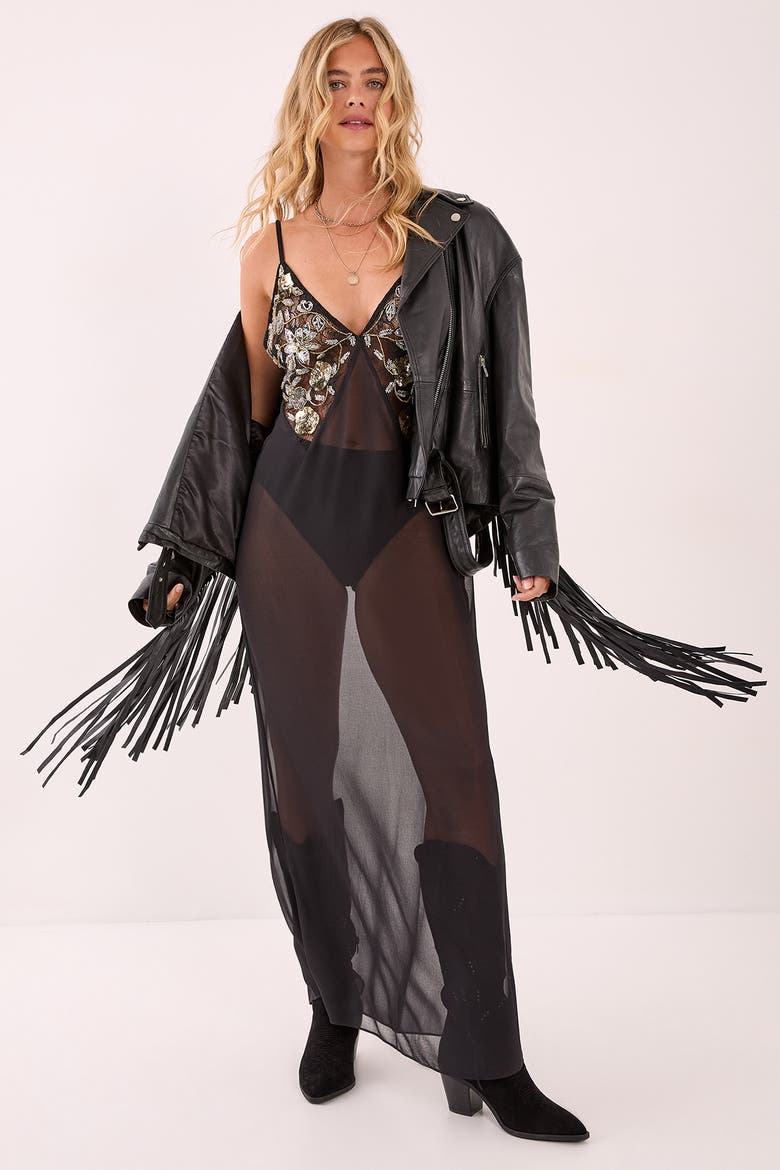 Sheer Strappy Maxi Dress, Alternate, color, Black