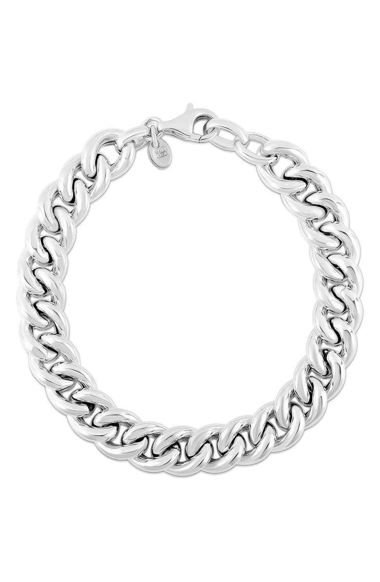 GLAZE JEWELRY Sterling Silver Curb Chain Bracelet, Main, color, Silver