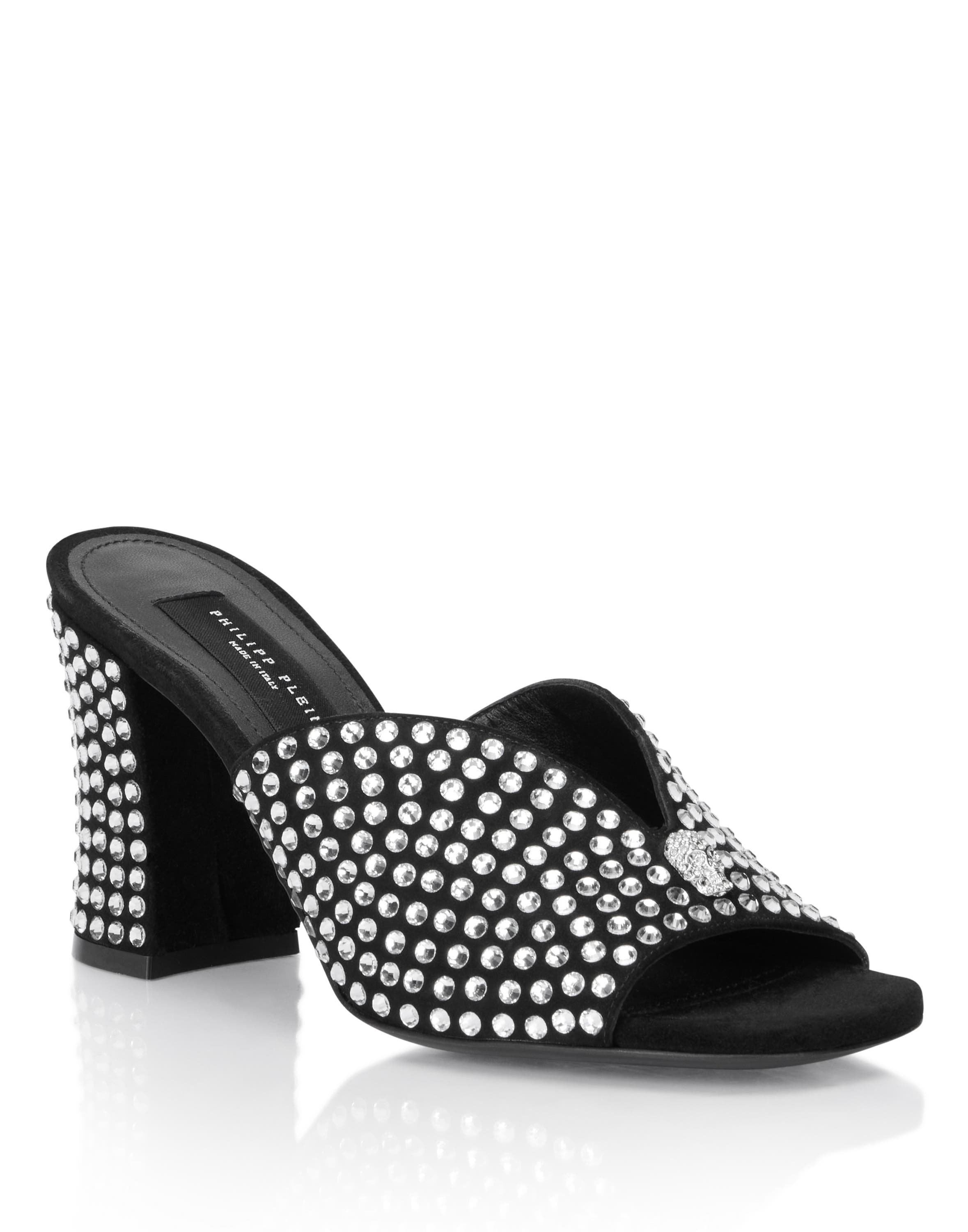PHILIPP PLEIN Suede Platform Sandals Strass Women, Main, color, Black