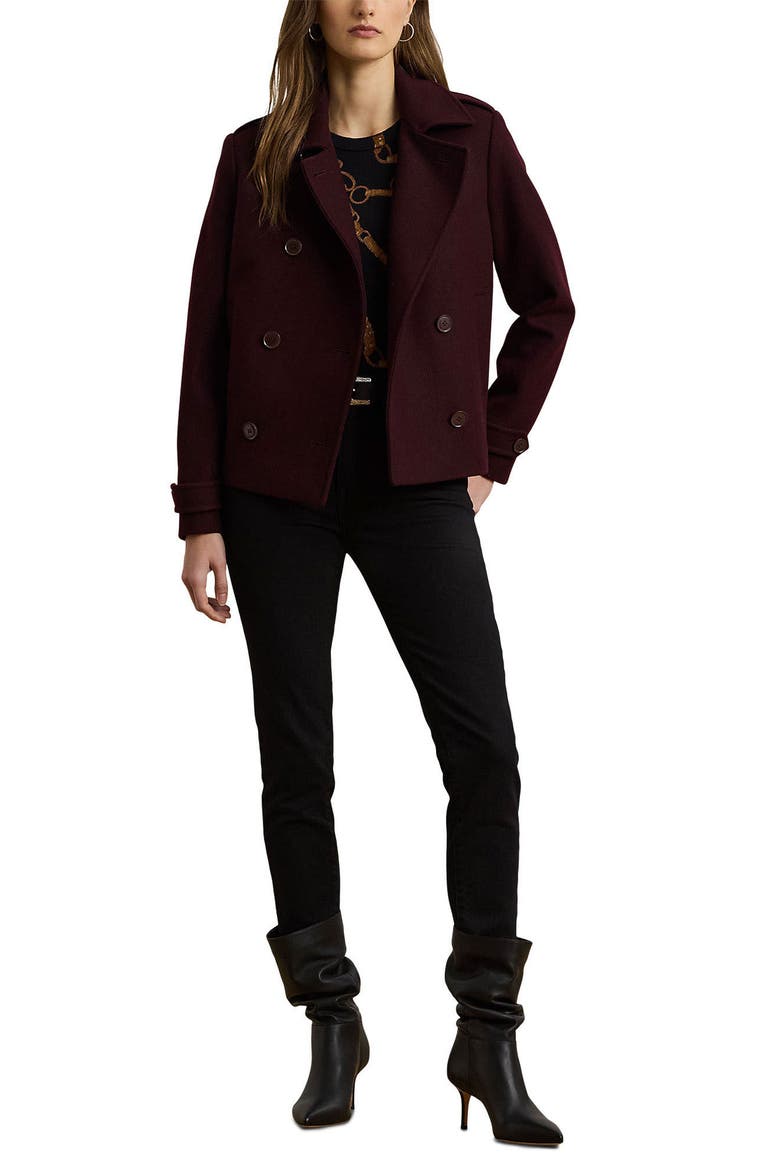 Double Breasted Wool Blend Twill Jacket, Alternate, color, PINOT NOIR