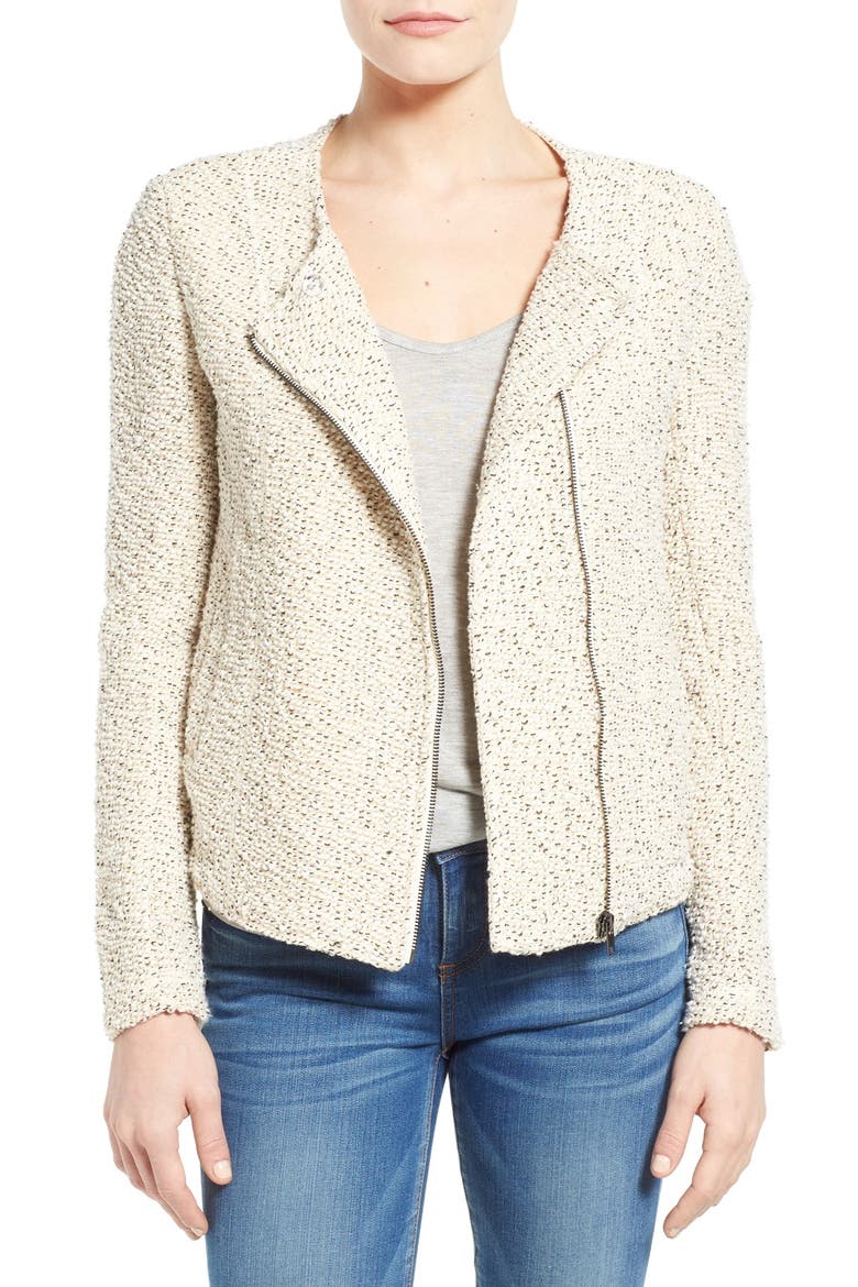 Tweed Moto Jacket, Main, color, BEIGE