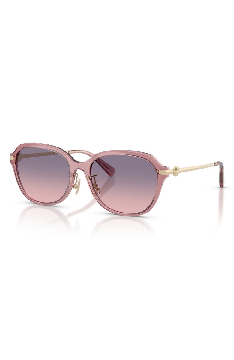 COACH 56mm Gradient Polarized Rectangular Sunglasses, Alternate, color, Transparent Pink/ Purple Pink