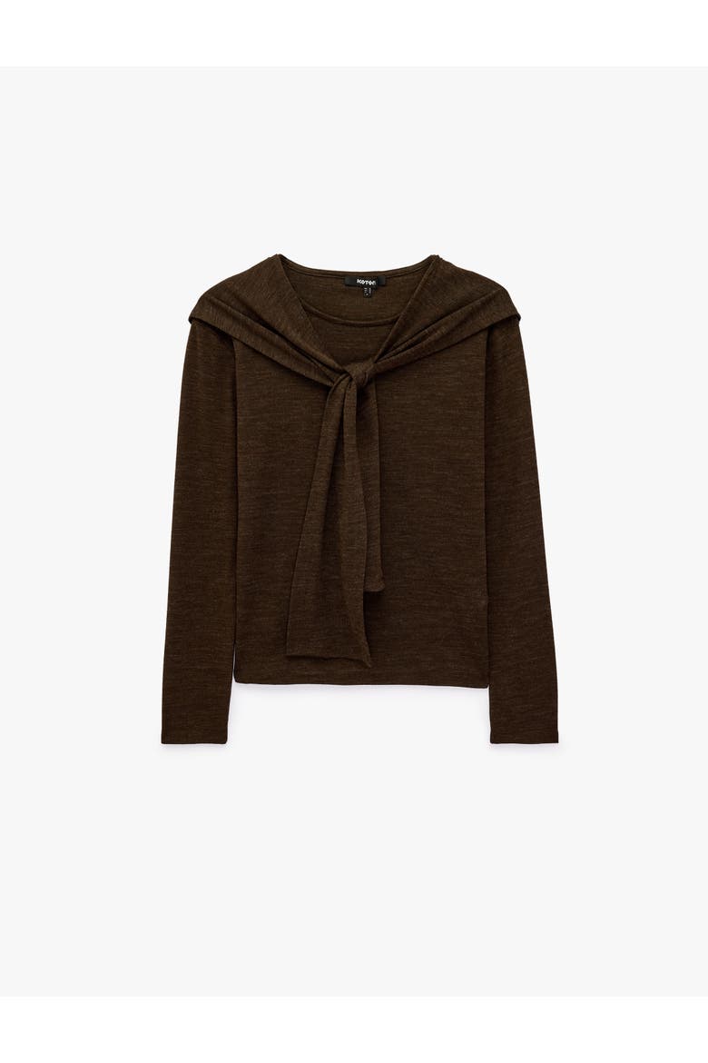 Long Sleeve Tie-Front Shawl Collar Top, Alternate, color, BROWN