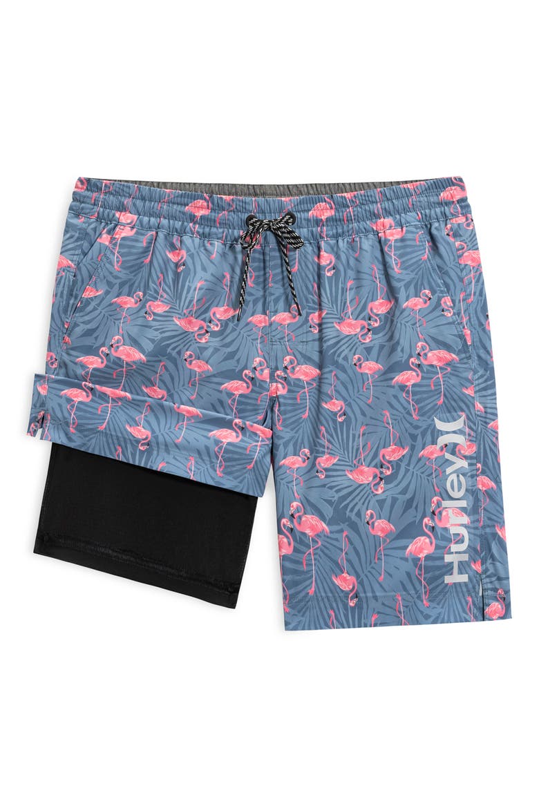 Flamingo Fern Volley Swim Shorts, Alternate, color, GREY TEAL