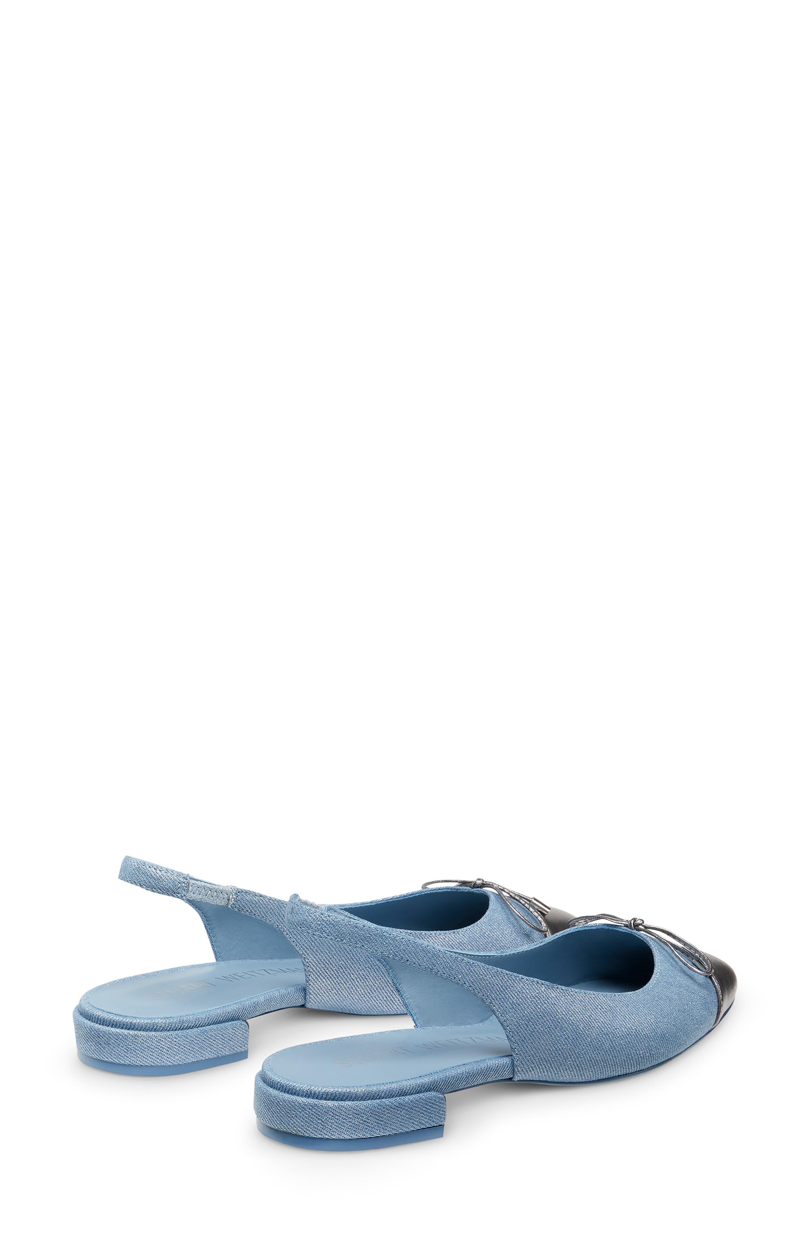 Stuart Weitzman Sleek Bow Slingback Flat, Alternate, color, Silver/ Gunmetal