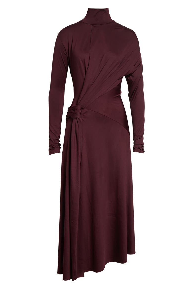 Asymmetric Mock Neck Long Sleeve Midi Dress, Alternate, color, MERLOT