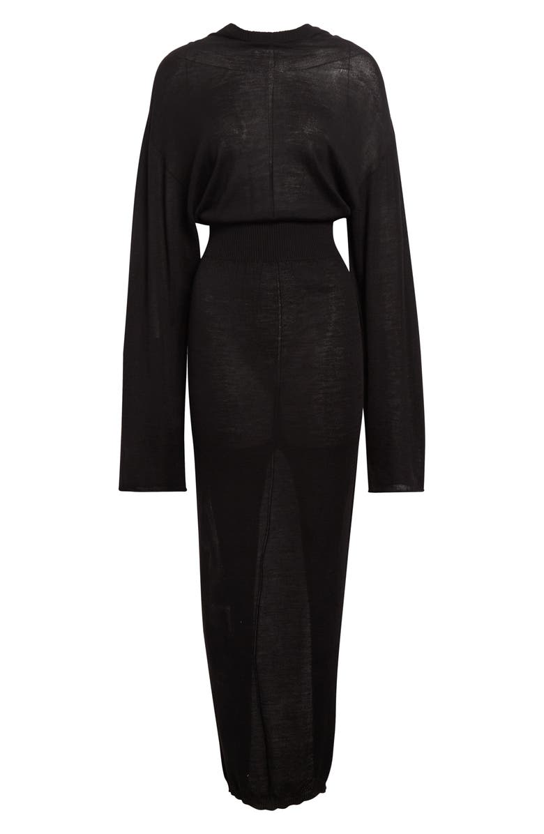 Rick Owens Abito Long Sleeve Hooded Maxi Virgin Wool Sweater Dress, Alternate, color, Black