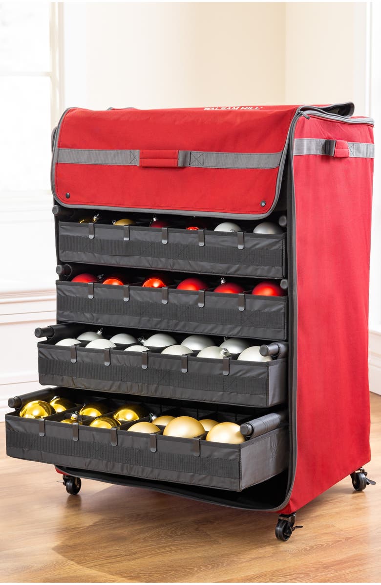 Balsam Hill 150-Piece Deluxe Rolling Ornament Chest, Alternate, color, Red