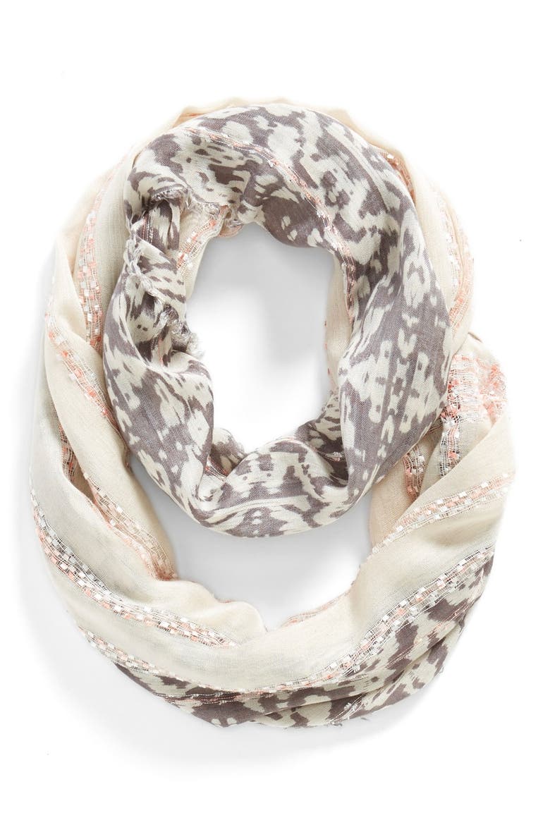 Ikat Print Infinity Scarf, Main, color, LIGHT PINK/ GREY