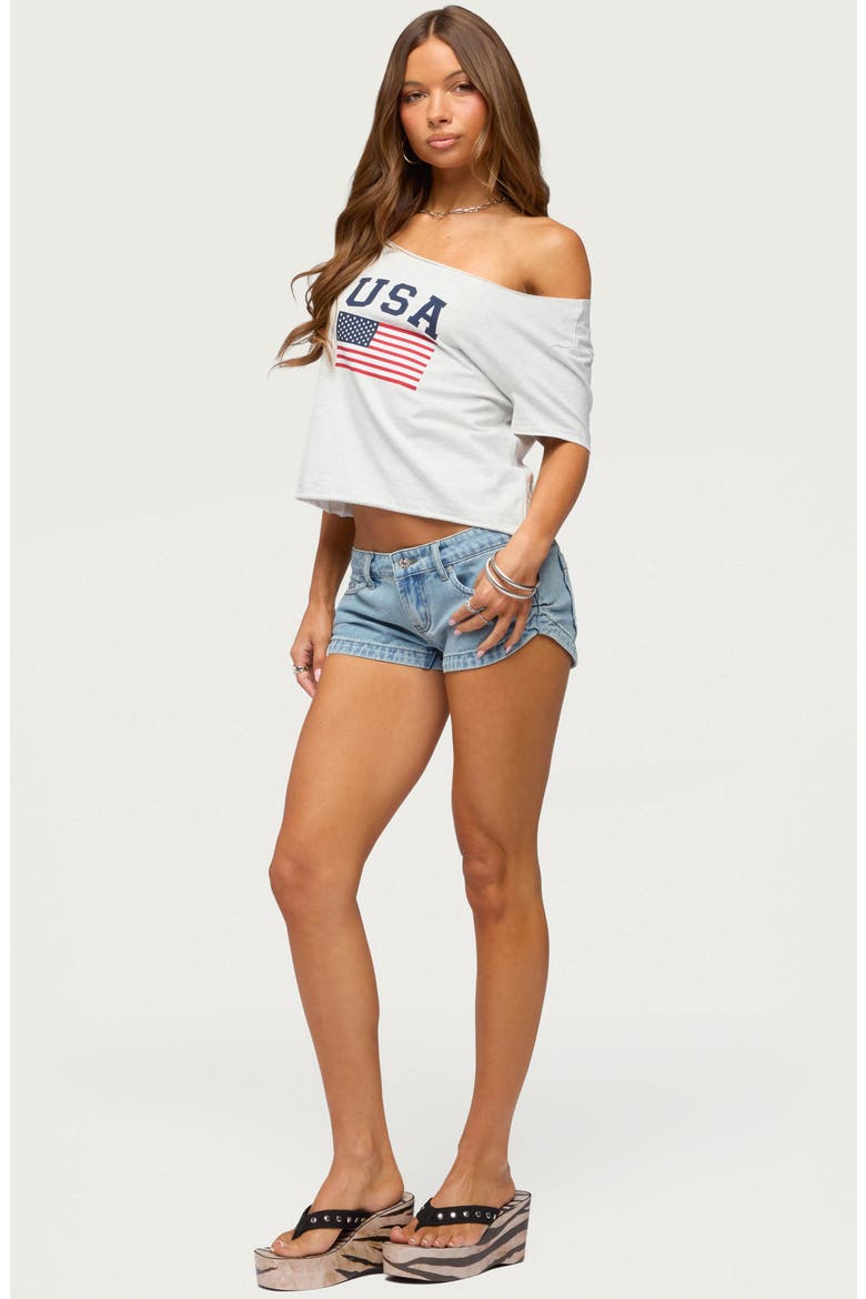 USA Babe Off the Shoulder T-Shirt, Alternate, color, LIGHT-GRAY-MELANGE