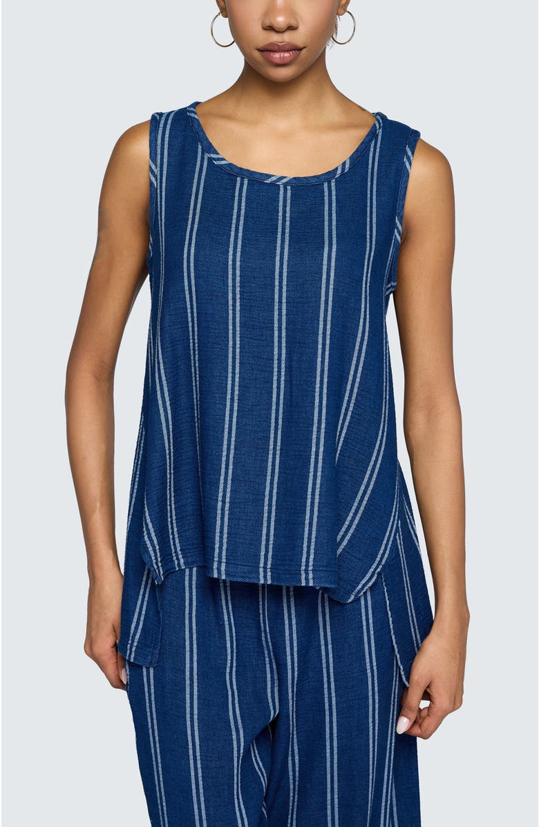 LUUKAA Floria Denim Muslin Top, Alternate, color, Stripe Denim
