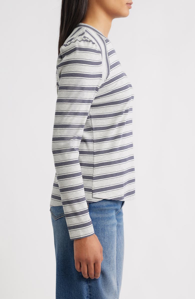 Wit & Wisdom Stripe Puff Shoulder Knit Top, Alternate, color, Heather Grey/ Navy