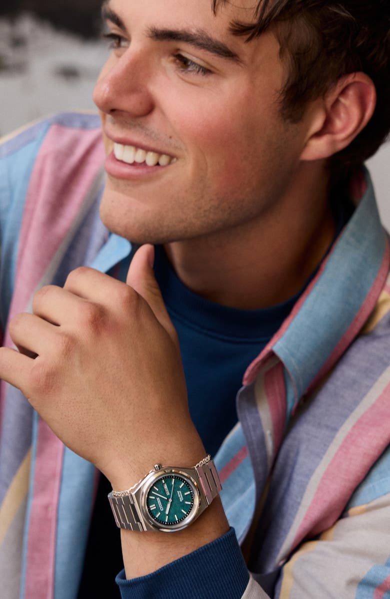 Citizen Zenshin Three-Hand Super Titanium<sup>™</sup> Bracelet Watch, 39mm, Alternate, color, Silver-Tone Green