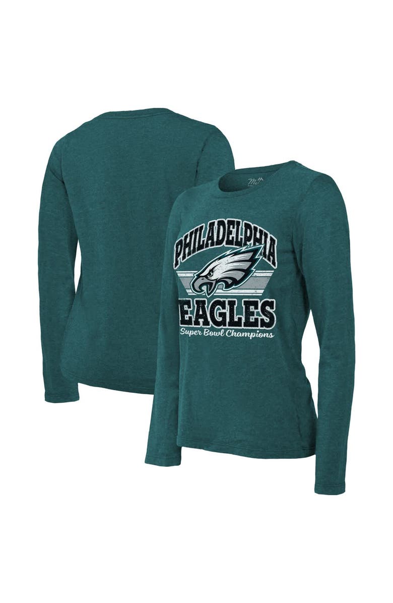 Majestic Threads Women's Majestic Threads  Midnight Green Philadelphia Eagles Super Bowl LIX Champions Coffin Corner Boyfriend Long Sleeve Tri-Blend T-Shirt, Alternate, color, 