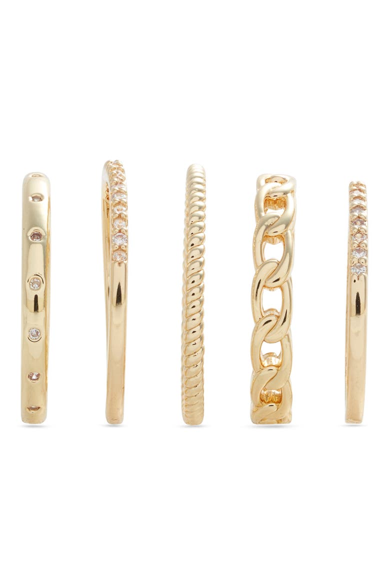 Set of 5 Stackable Rings, Alternate, color, CLEAR- GOLD