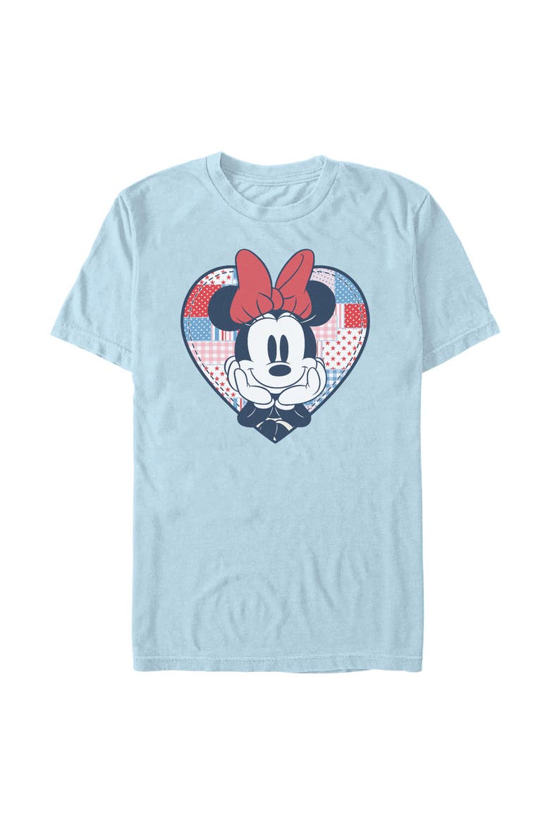 Men's Minnie Mouse Cute Patchwork Heart  Graphic T-Shirt, Main, color, Light Blue