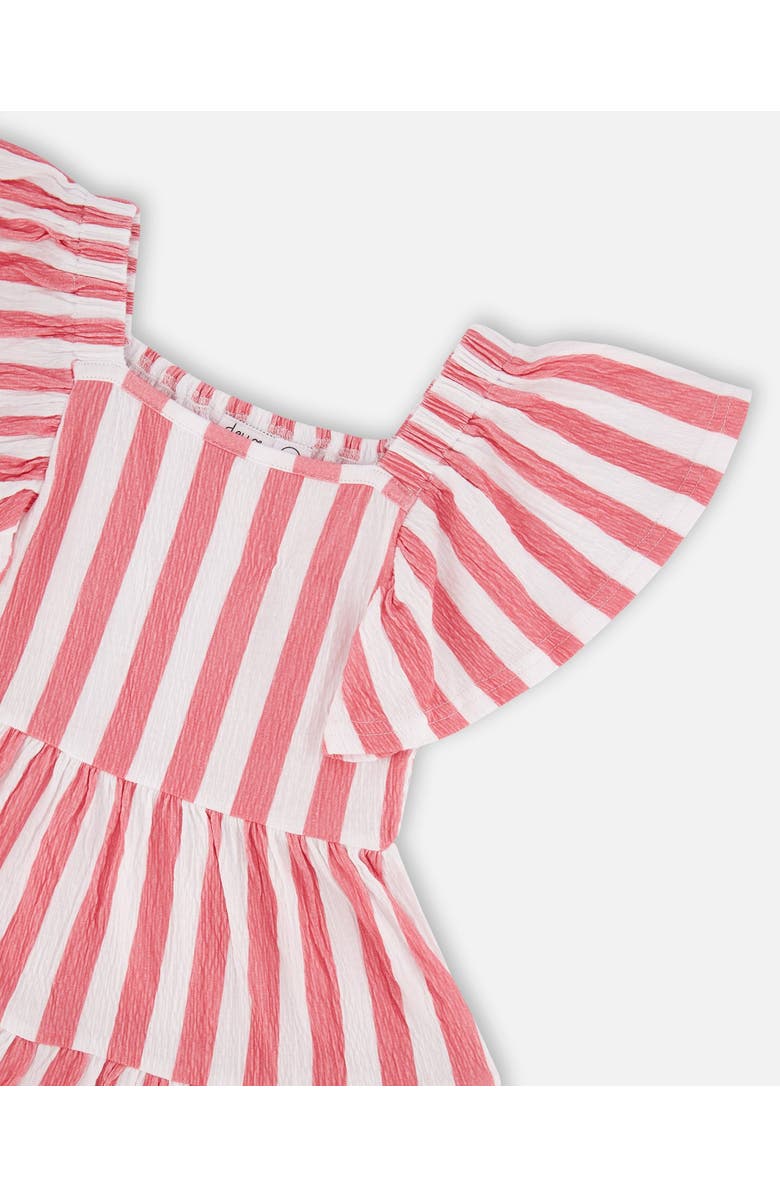 Deux par Deux Short Sleeve Crinkle Jersey Stripes Dress, Alternate, color, White & Pink Stripes