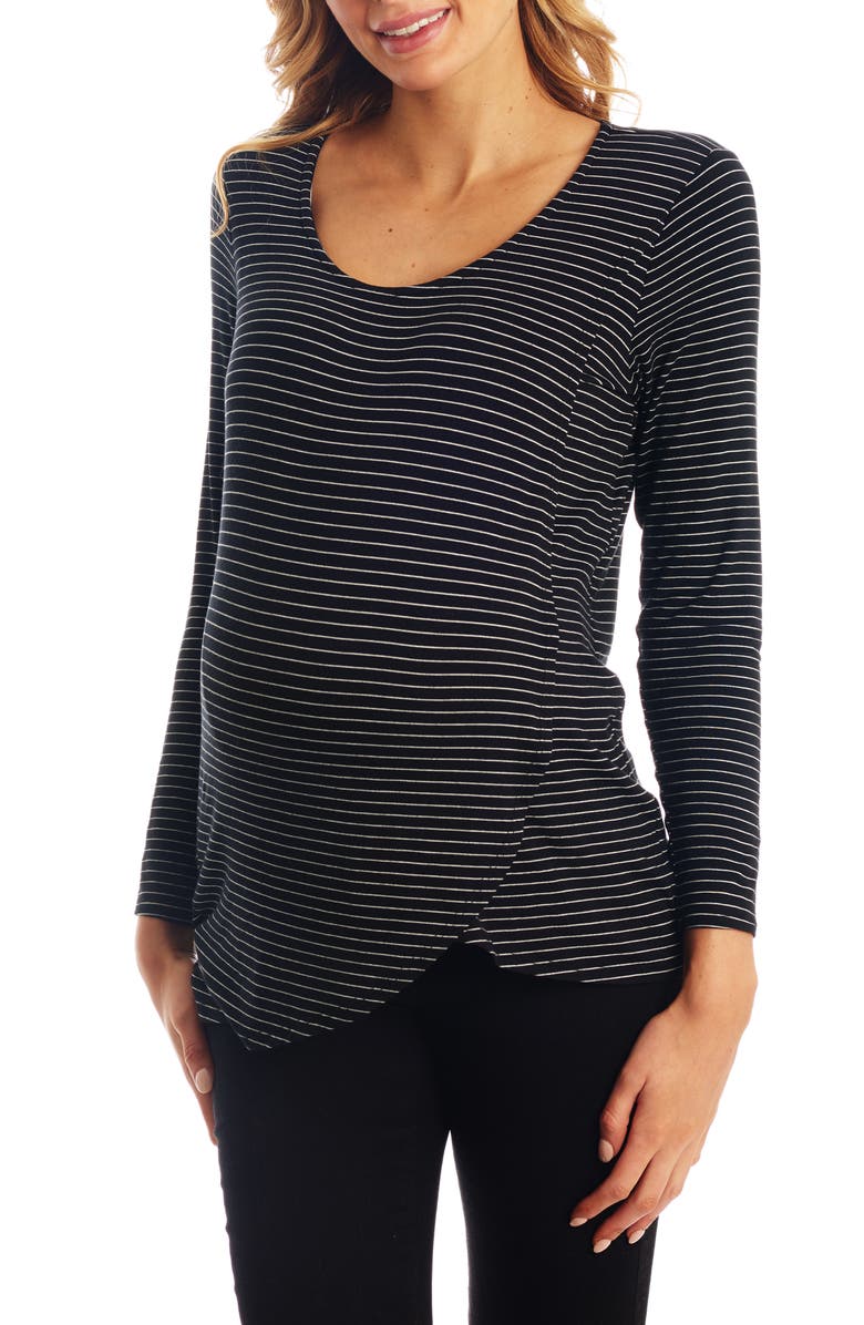 Everly Grey Adriana Stripe Long Sleeve Maternity/Nursing Tee, Main, color, 