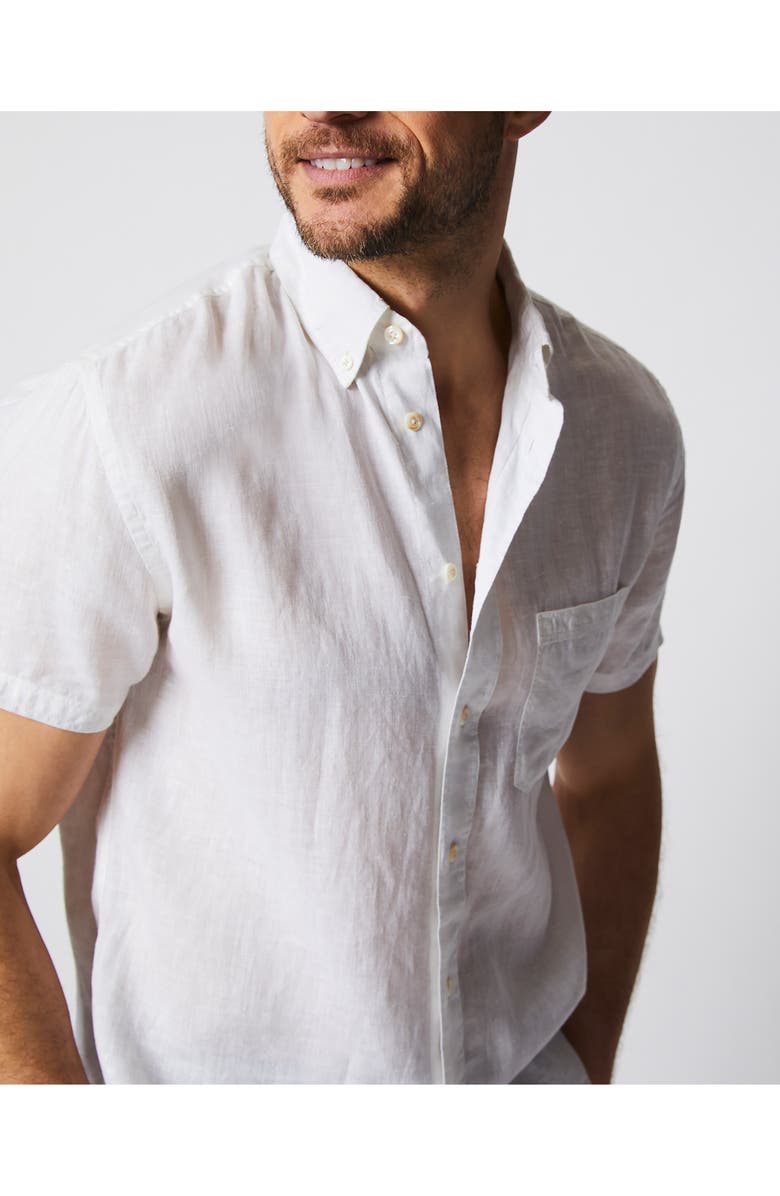 Billy Reid Tuscumbia Standard Fit Short Sleeve Linen Button-Down Shirt, Alternate, color, White
